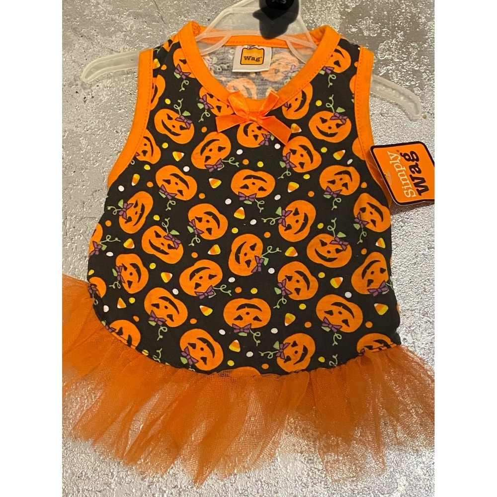 Simply Wag Pet Costume Dress Small Black Orange Pumpkin Tutu Halloween NWT‎